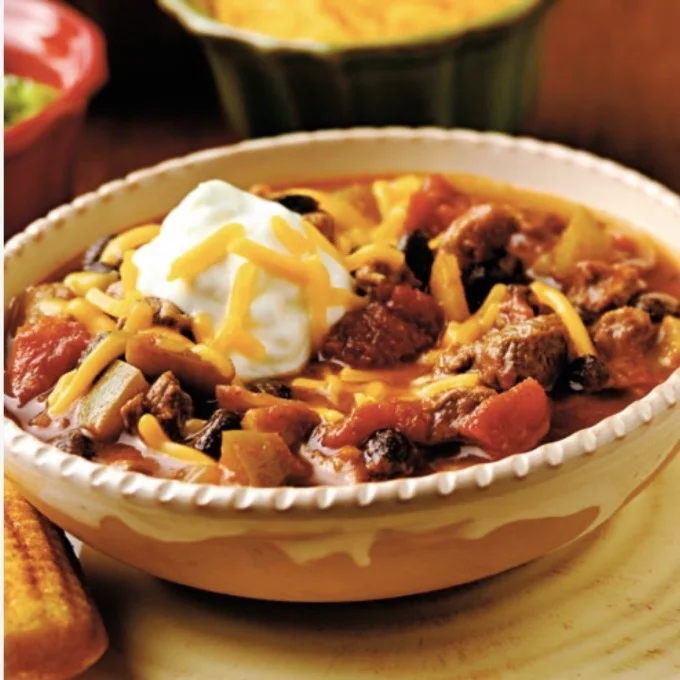 Hearty baked chili.