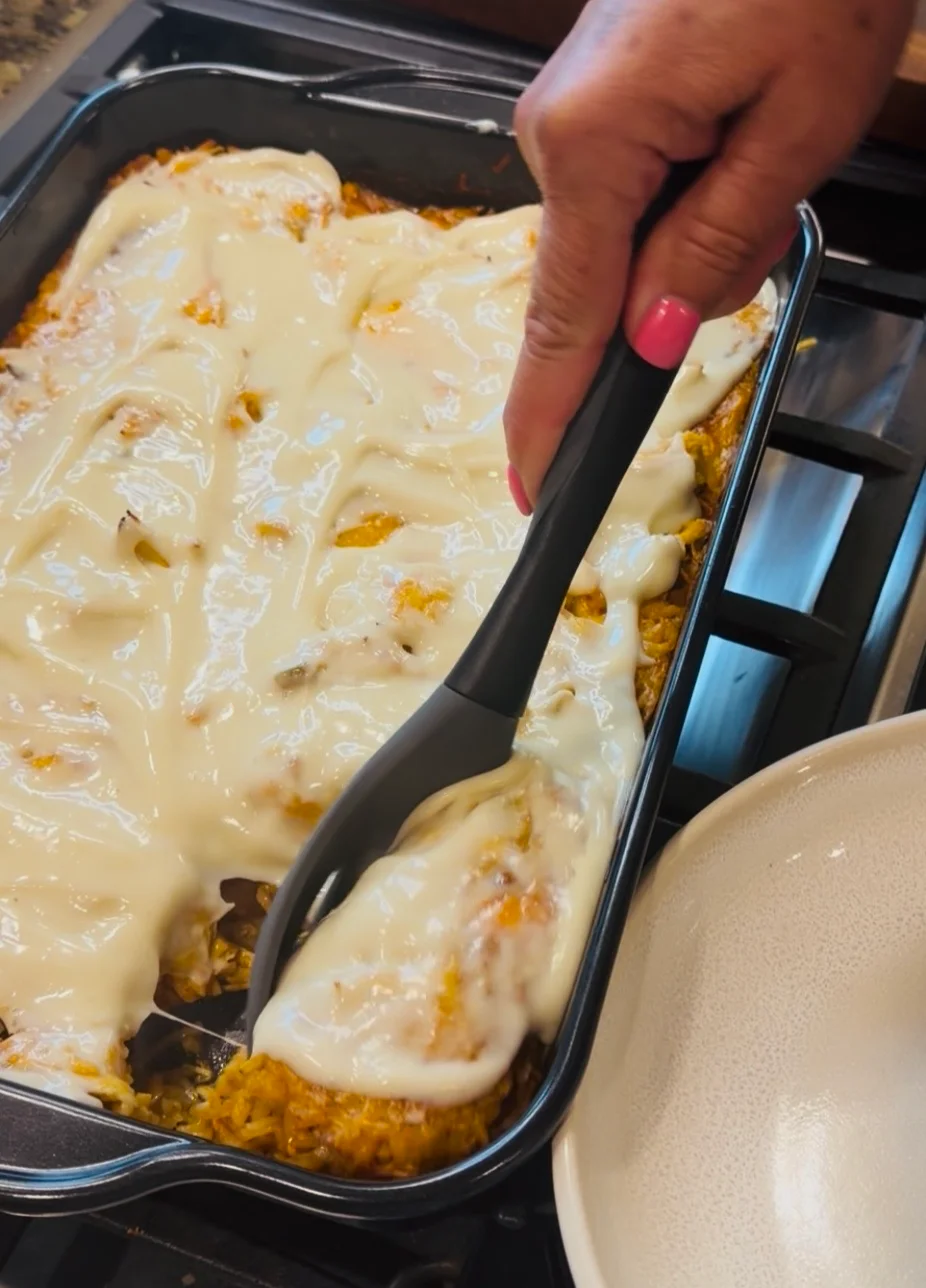 Cheesy Queso Mexican Chicken & Rice Bake