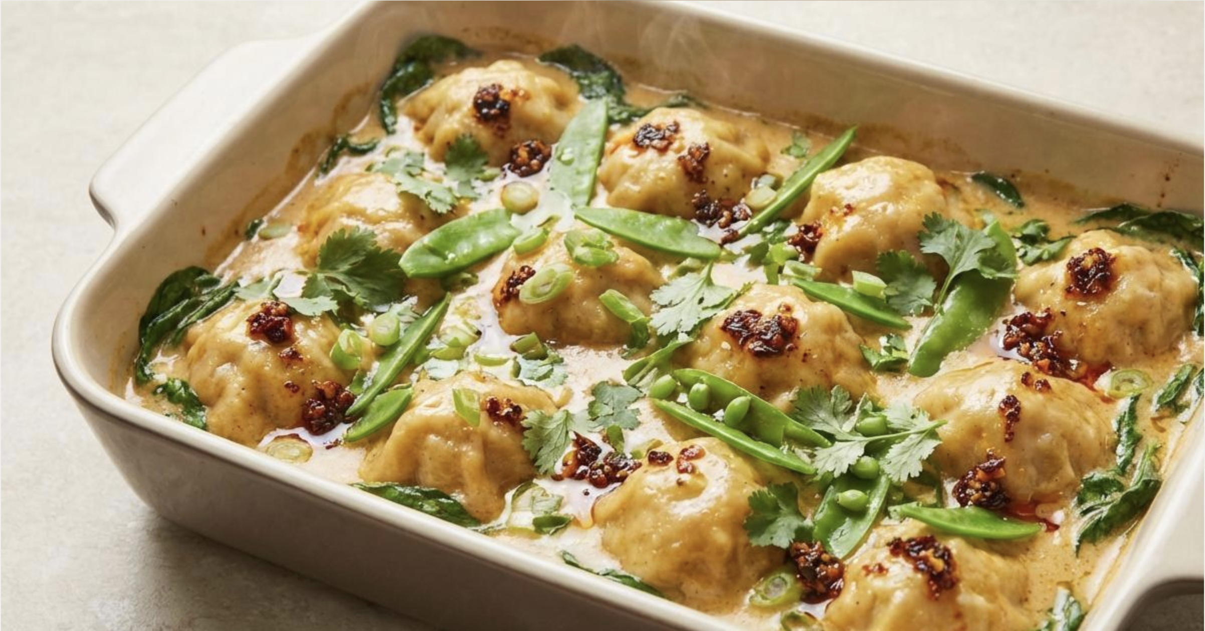 Creamy Thai Coconut Dumpling Bake